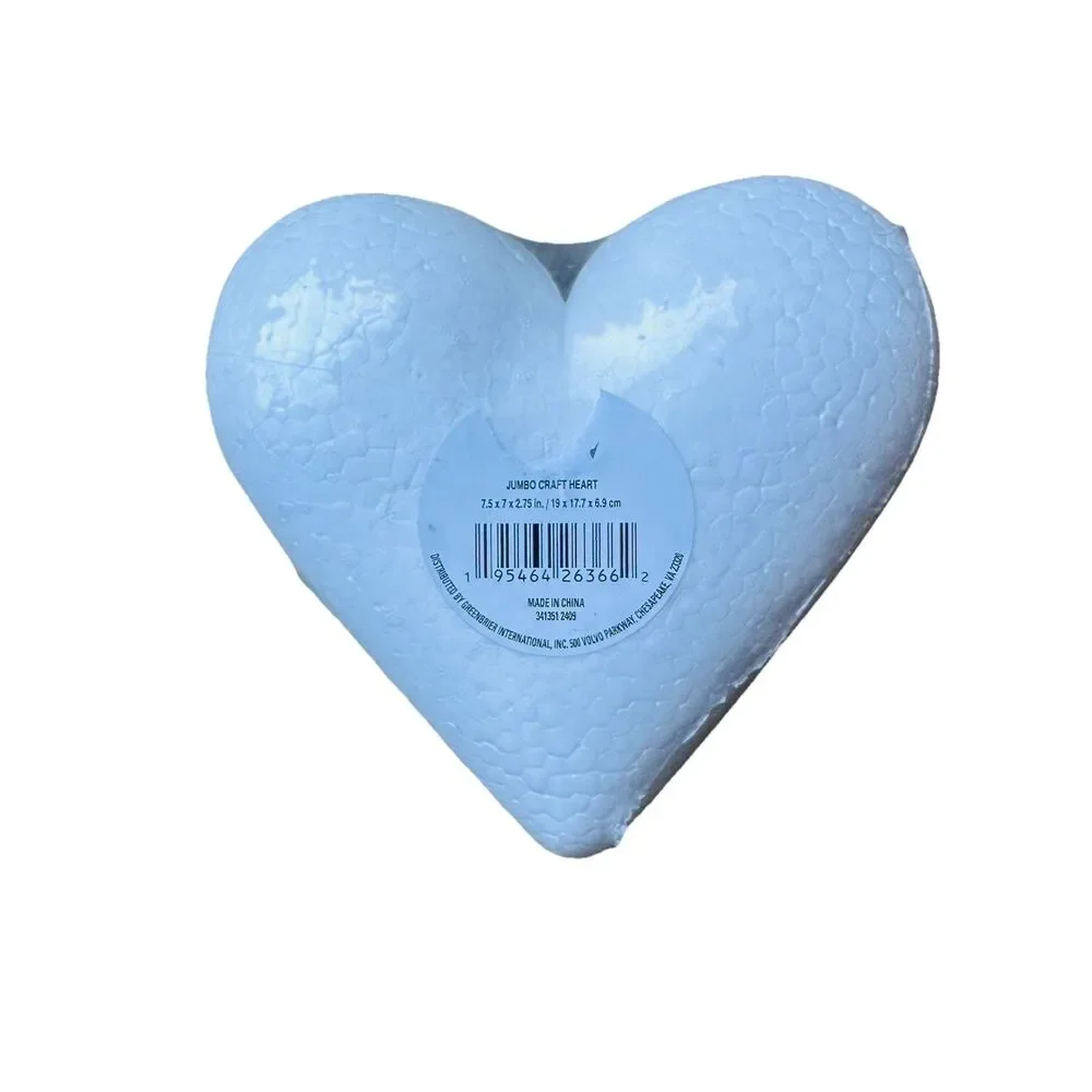 3 Pack White Polystyrene Foam Hearts Crafting DIY Crafts Decorative 7.5x7x2.75in